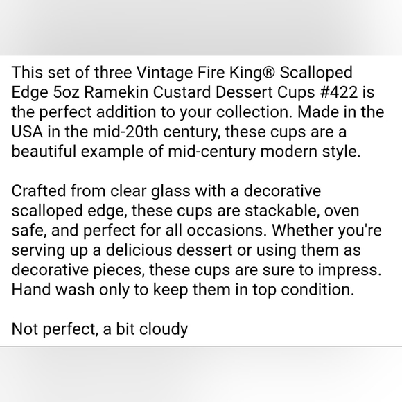 Vintage Fire King Fireking scalloped edge ramekin custard cups 422 - Picture 7 of 7